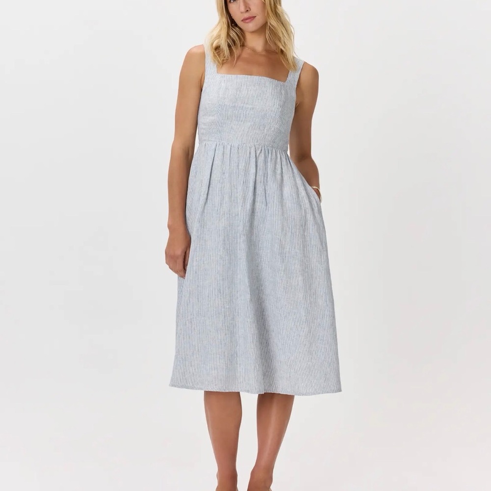 Quince 100% European Linen Fit and Flare Midi Dress size medium